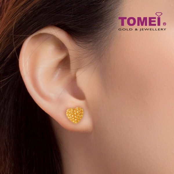 TOMEI Laser Heart Earrings, Yellow Gold 916