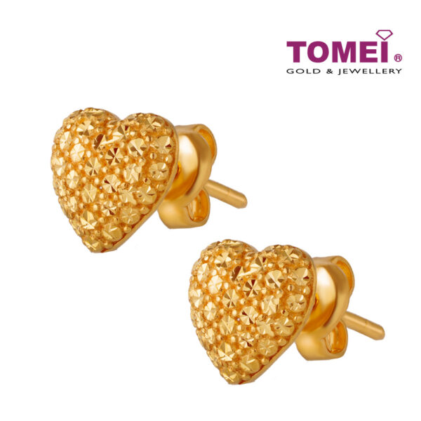 TOMEI Laser Heart Earrings, Yellow Gold 916