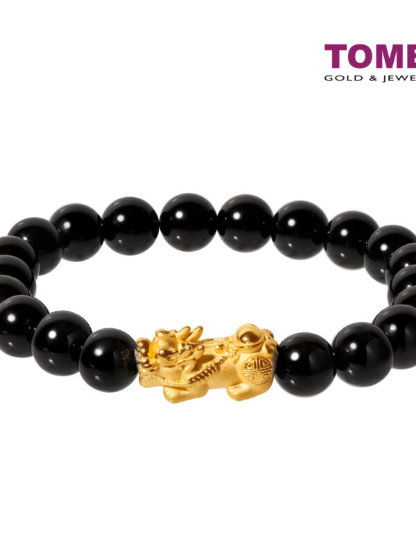 TOMEI Pixiu Black Agate Bracelet, Yellow Gold 999