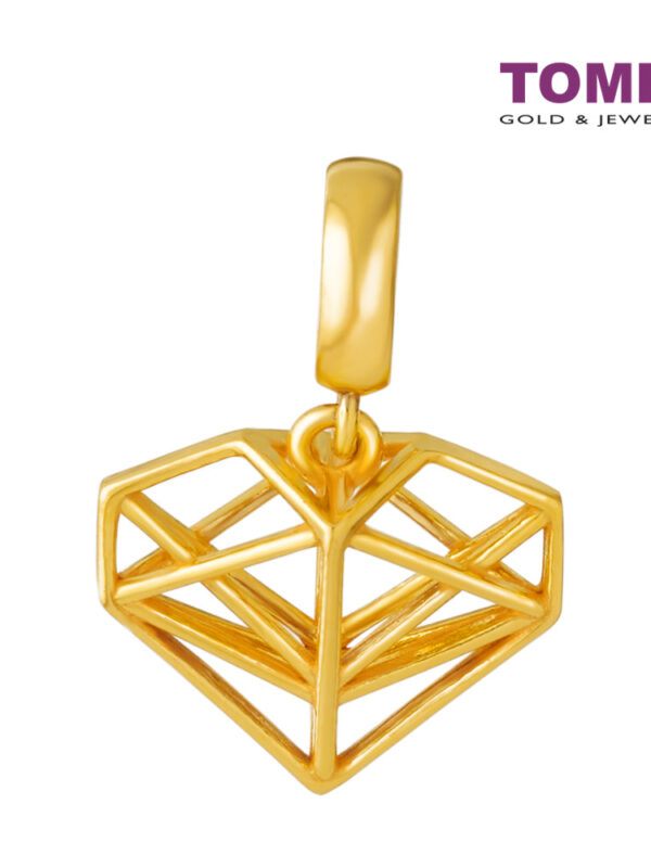 TOMEI Hollow Out Heart Charm, Yellow Gold 916