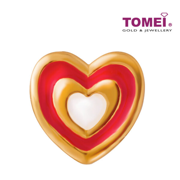 TOMEI Heart in Red Flaming Heart Charm, Yellow Gold 916