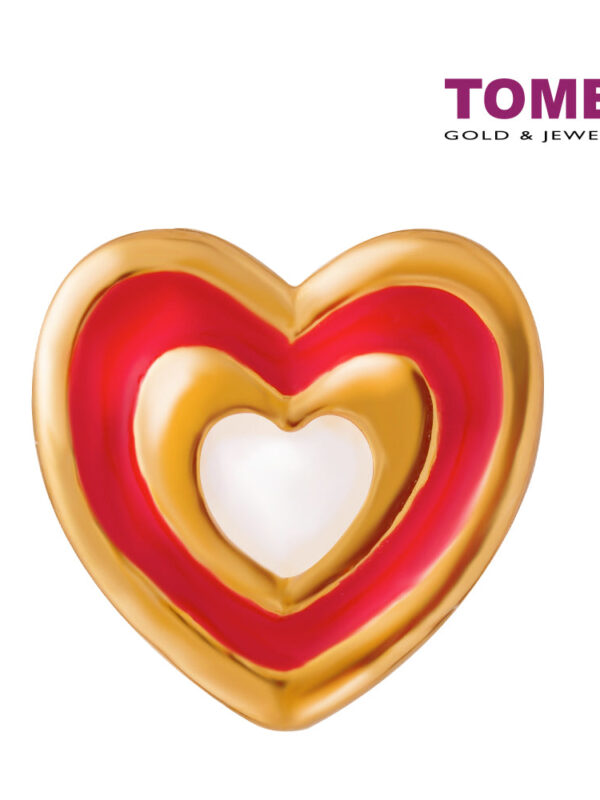 TOMEI Heart in Red Flaming Heart Charm, Yellow Gold 916