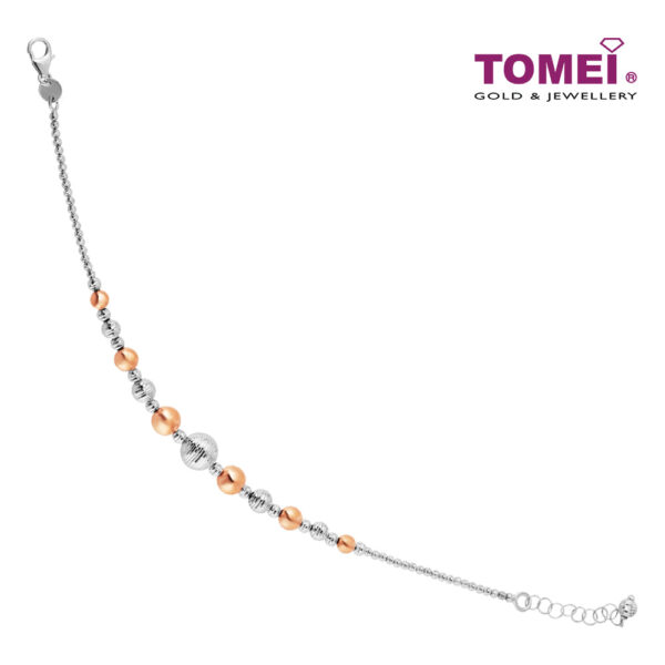 TOMEI Joyous Tinsels Collection Bead Bracelet, White+Rose Gold 585