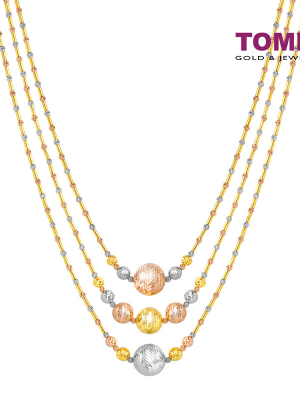 TOMEI Lusso Italia Baubles Glam Collection Tri-Tone Necklace, Yellow Gold 916