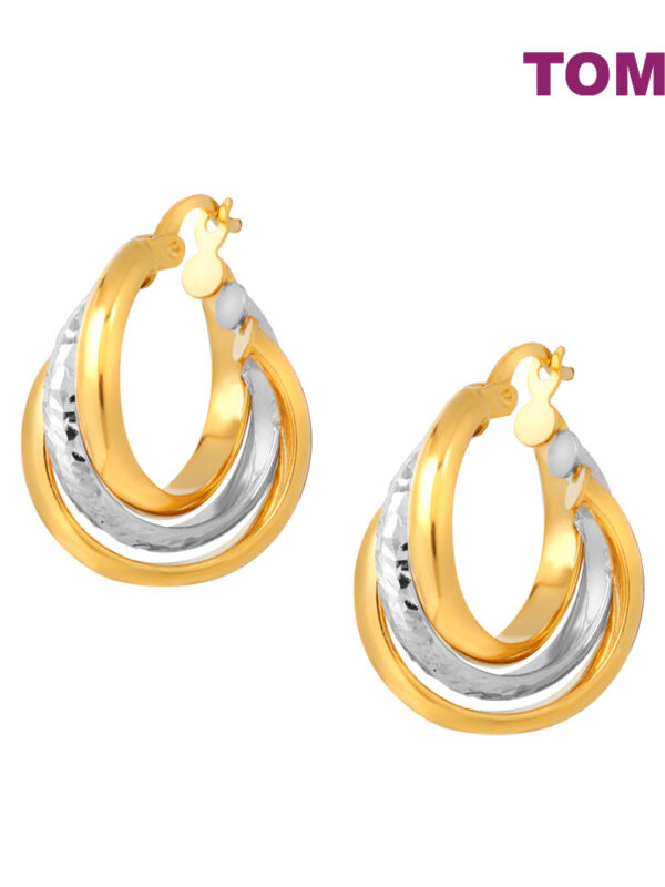 TOMEI Lusso Italia Dual-Tone Triple Hoop Earrings, Yellow Gold 916