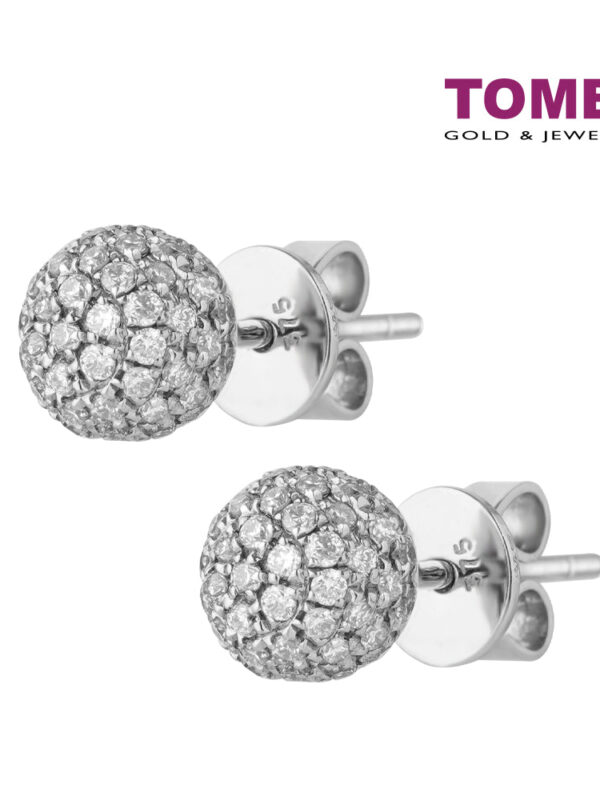 TOMEI Classic Ball Diamond Earrings, White Gold 375 (E1179)
