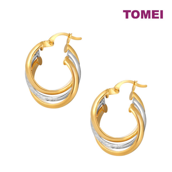 TOMEI Lusso Italia Dual-Tone Triple Hoop Earrings, Yellow Gold 916