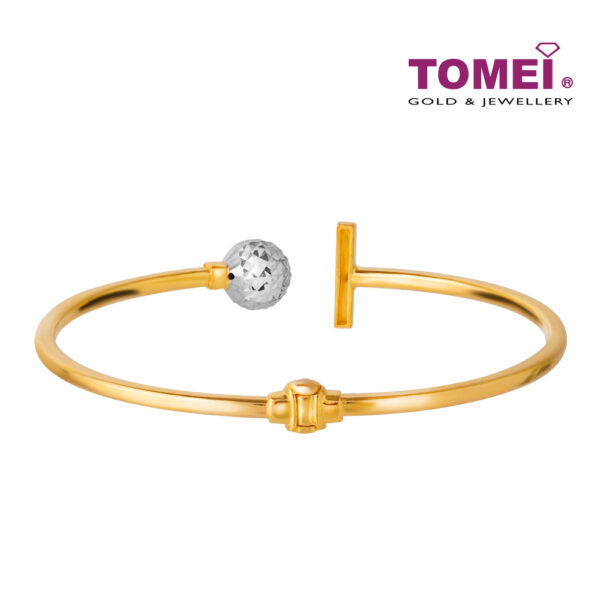 TOMEI Ball and Bar Open Bangle, Yellow Gold 916