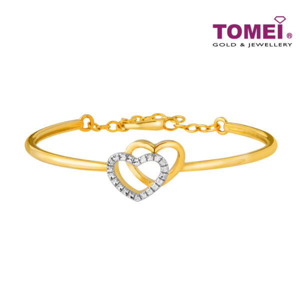 TOMEI Diamond Cut Collection Dwi-Hearts Bangle, Yellow Gold 916
