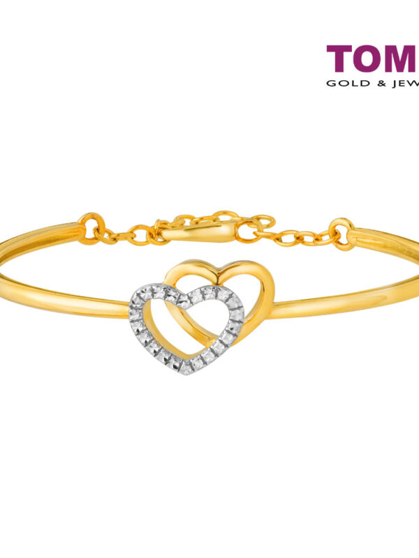 TOMEI Diamond Cut Collection Dwi-Hearts Bangle, Yellow Gold 916