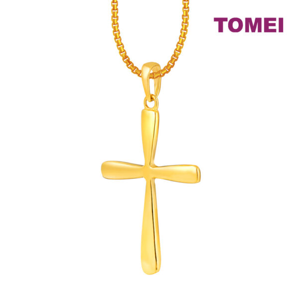 TOMEI Lusso Italia Sleek Cross Pendant, Yellow Gold 916