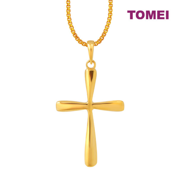 TOMEI Lusso Italia Sleek Cross Pendant, Yellow Gold 916