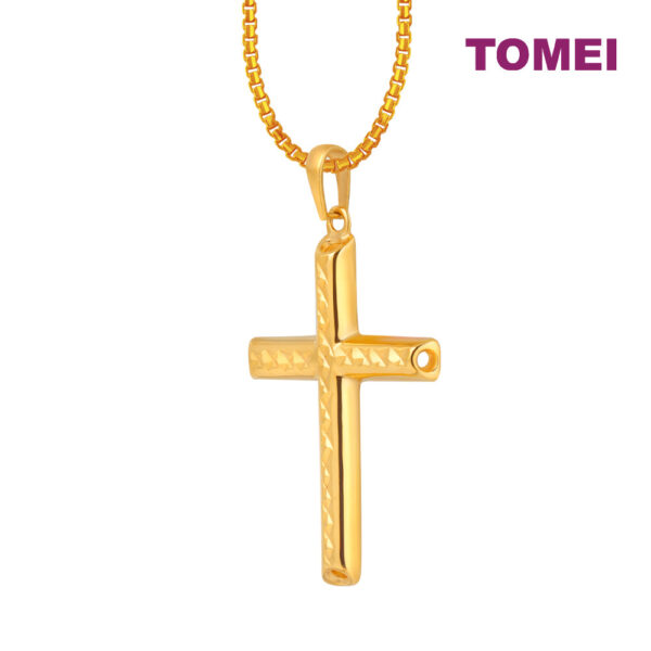 TOMEI Lusso Italia Laser Cross Pendant, Yellow Gold 916