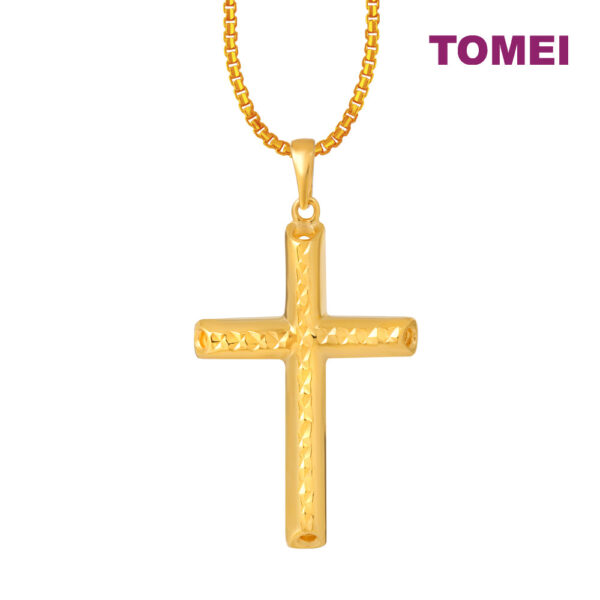 TOMEI Lusso Italia Laser Cross Pendant, Yellow Gold 916