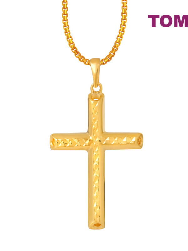TOMEI Lusso Italia Laser Cross Pendant, Yellow Gold 916
