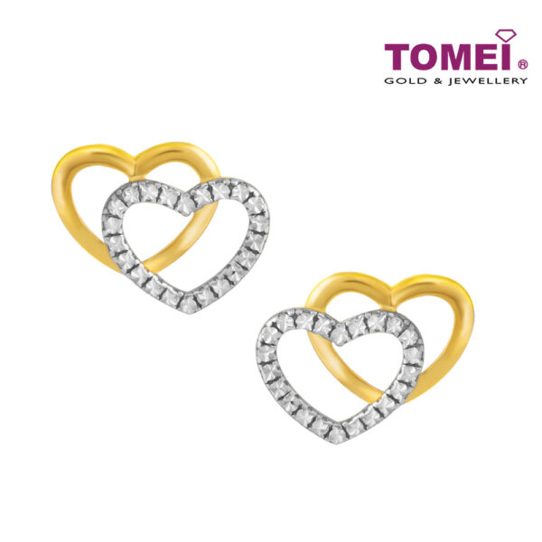 TOMEI Diamond Cut Collection Dwi-Hearts Earrings, Yellow Gold 916