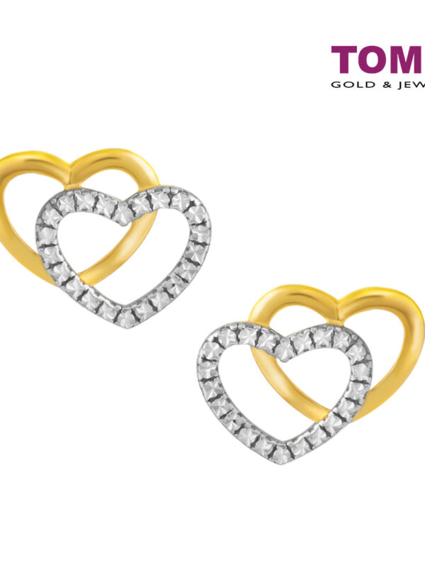 TOMEI Diamond Cut Collection Dwi-Hearts Earrings, Yellow Gold 916