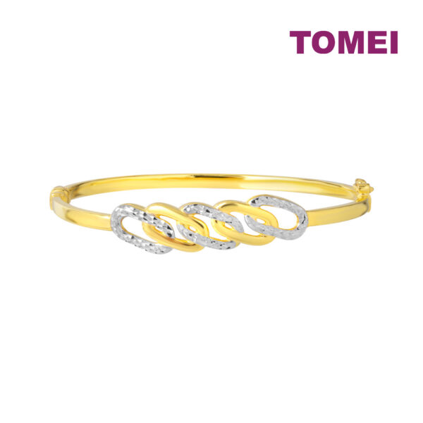 TOMEI Dual-Tone Linked Bangle, Yellow Gold 916