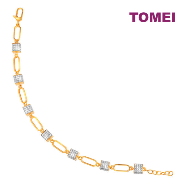 TOMEI Diamond Cut Collection Stylish Cube Bracelet, Yellow Gold 916