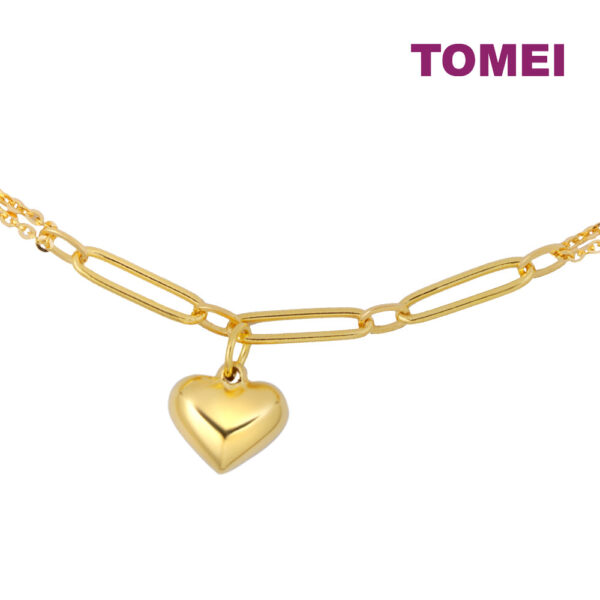 TOMEI Heart Charm Bracelet, Yellow Gold 916