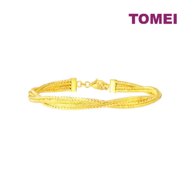 TOMEI Lusso Italia Triple Strands Twisted Bangle, Yellow Gold 916