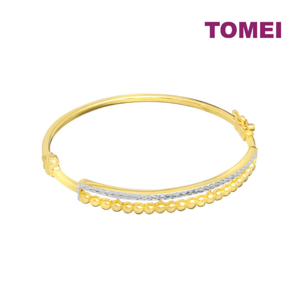 TOMEI Dual-Tone Bead Bangle, Yellow Gold 916