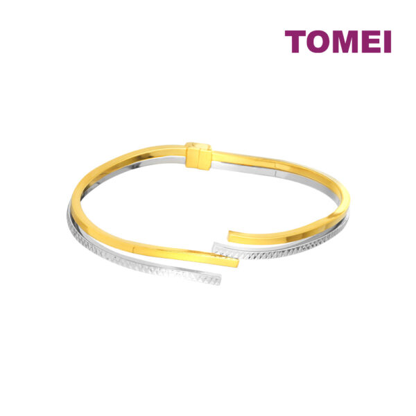 TOMEI Dual-Tone Line-Patterned Bangle, Yellow Gold 916