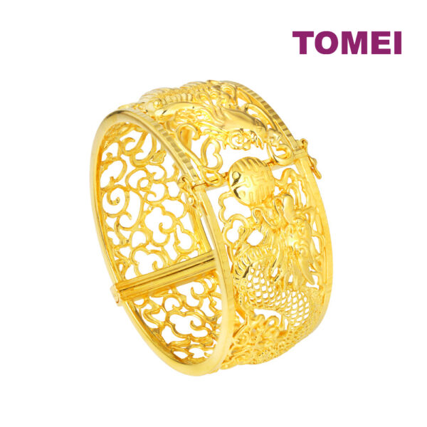 TOMEI Legend Of Dragon & Phoenix Bangle, Yellow Gold 916