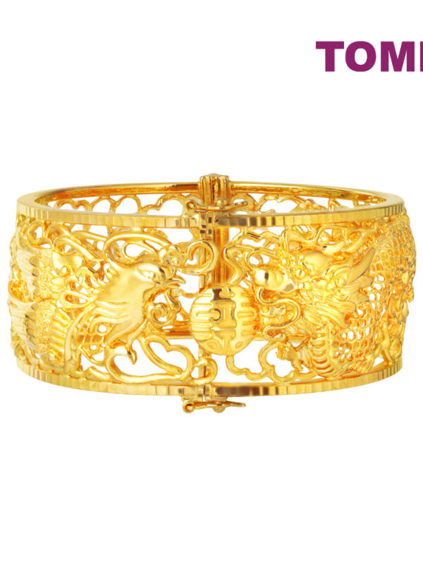 TOMEI Legend Of Dragon & Phoenix Bangle, Yellow Gold 916