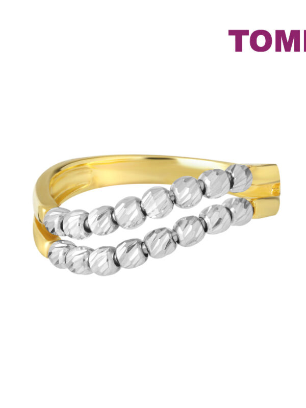 TOMEI Dual-Tone Double Row White Beads Ring, Yellow Gold 916