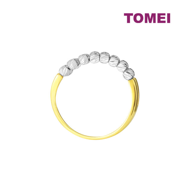 TOMEI Dual-Tone Double Row White Beads Ring, Yellow Gold 916
