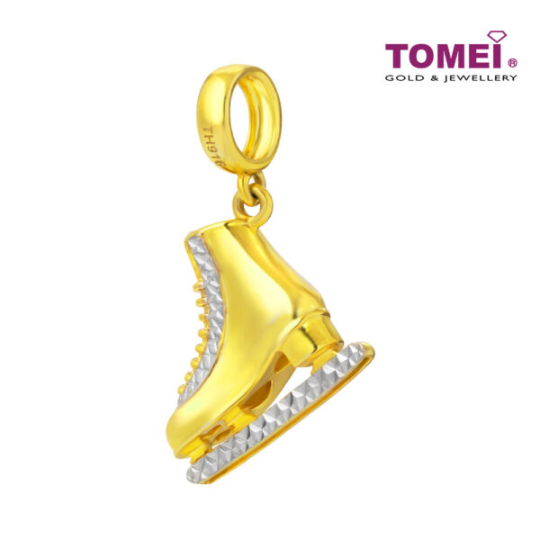 TOMEI Dual-Tone Ice Skate Shoe Charm, Yellow Gold 916