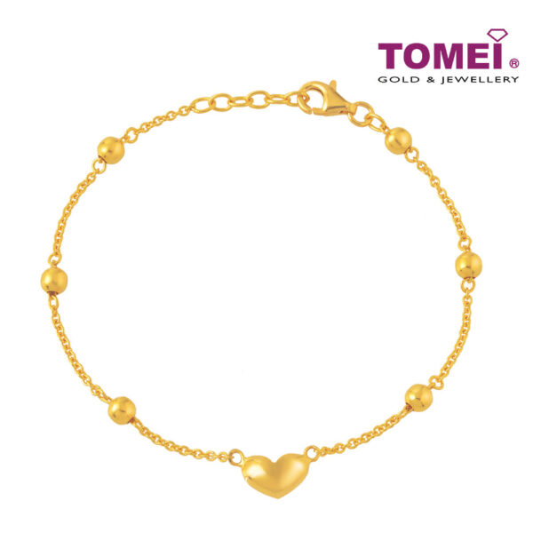 TOMEI Bead and Love Charm Bracelet, Yellow Gold 916