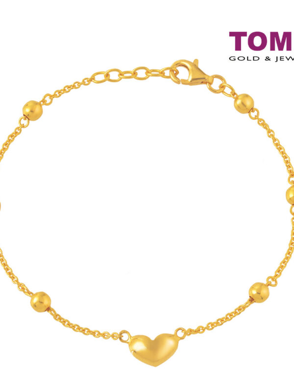 TOMEI Bead and Love Charm Bracelet, Yellow Gold 916