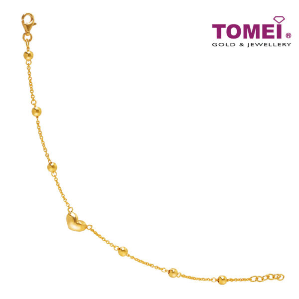 TOMEI Bead and Love Charm Bracelet, Yellow Gold 916