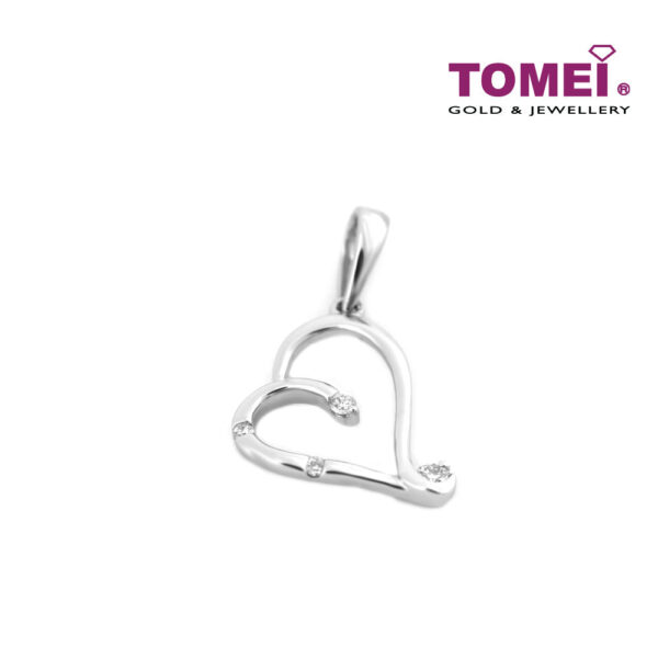 TOMEI Luminously Resplendent Heart Pendant and Chain set, White Gold 585 (P4071)