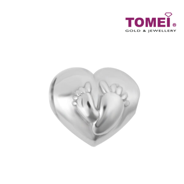 TOMEI Baby Foot Print on Heart Charm, White Gold 585 (P5318)
