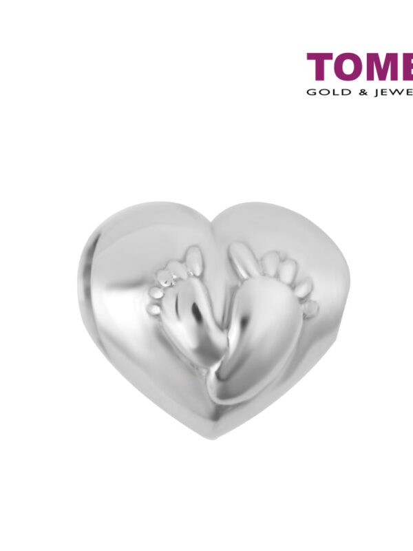 TOMEI Baby Foot Print on Heart Charm, White Gold 585 (P5318)