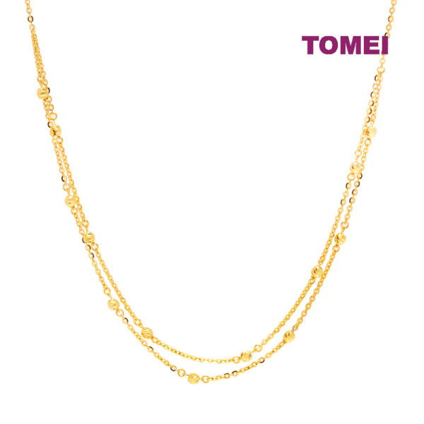 TOMEI Double Strands Laser Balls Necklace, Yellow Gold 916
