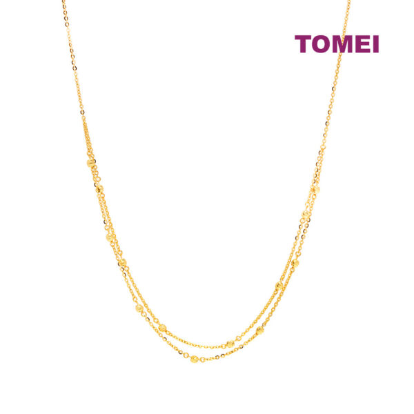 TOMEI Double Strands Laser Balls Necklace, Yellow Gold 916