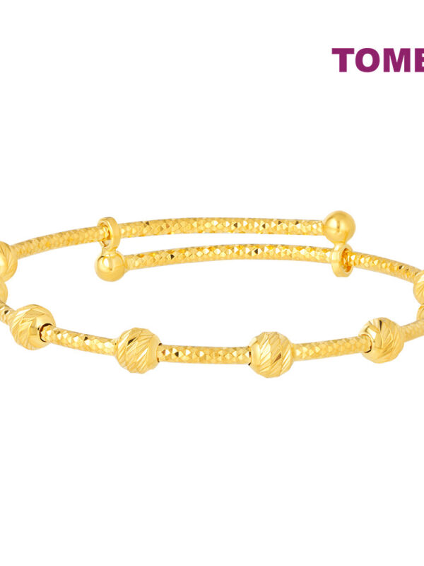 TOMEI Kids Laser Balls Open Bangle, Yellow Gold 916