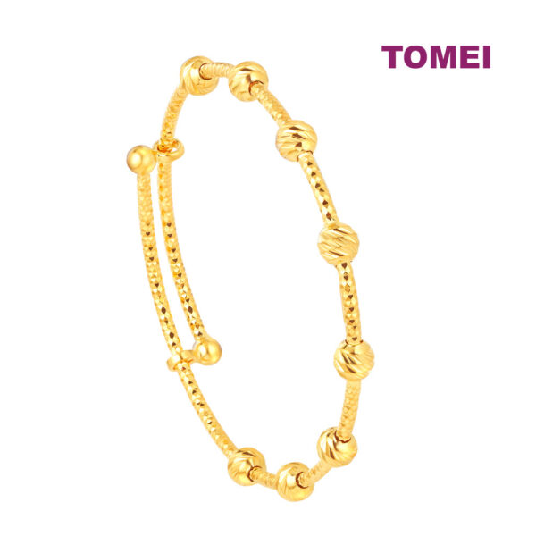 TOMEI Kids Laser Balls Open Bangle, Yellow Gold 916