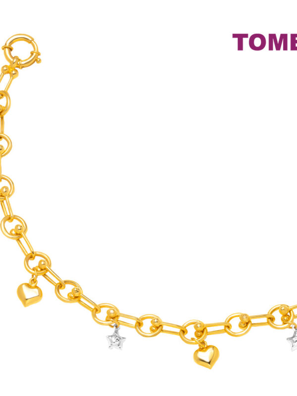 TOMEI Lusso Italia Chain Dual-Tone Heart & Star Bracelet, Yellow Gold 916