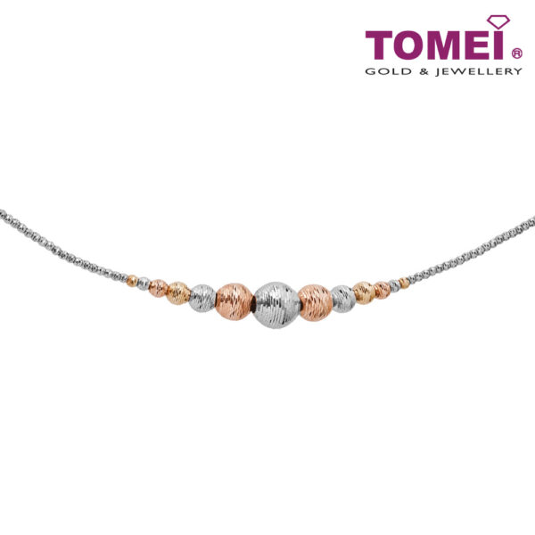 TOMEI Dual-Tone Sparkling Balls Bracelet, White+Rose Gold 585
