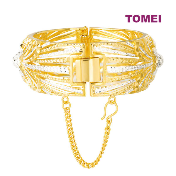 TOMEI Dual-Tone Chunky Flower Bangle, Yellow Gold 916