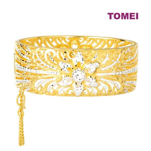 TOMEI Dual-Tone Chunky Flower Bangle, Yellow Gold 916