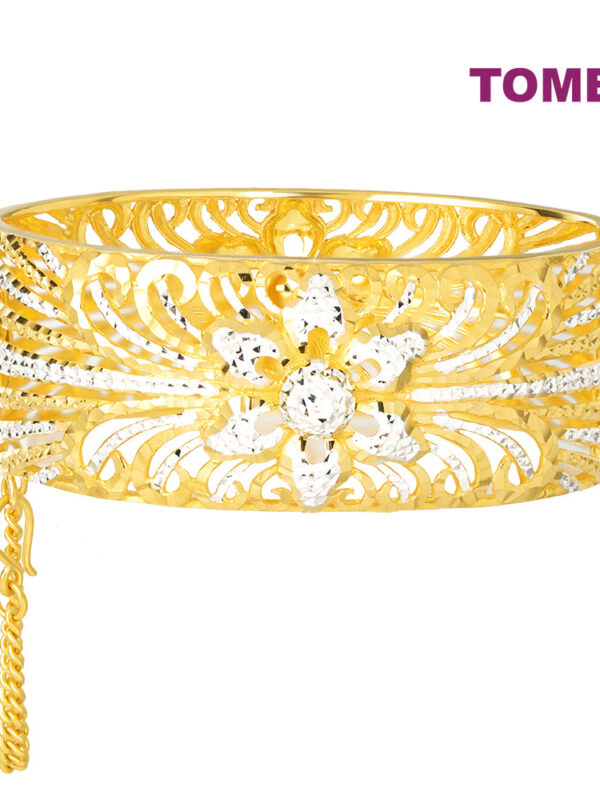 TOMEI Dual-Tone Chunky Flower Bangle, Yellow Gold 916