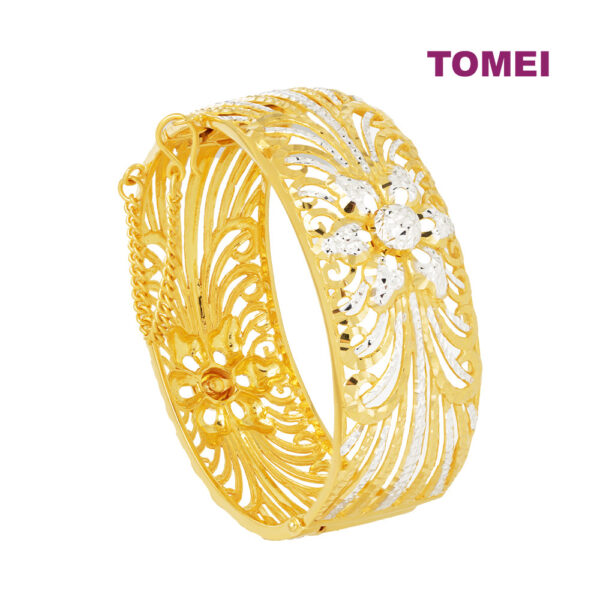 TOMEI Dual-Tone Chunky Flower Bangle, Yellow Gold 916