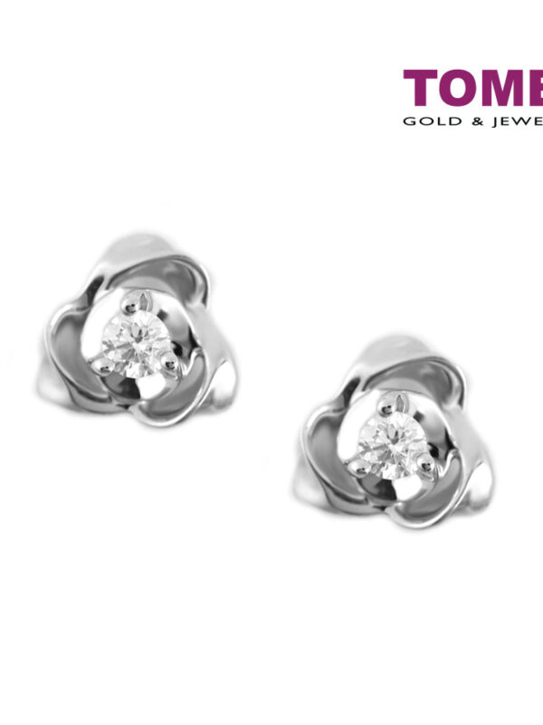 TOMEI Glittering Floriated Sparks Diamond Earrings, White Gold 375 (E1488)