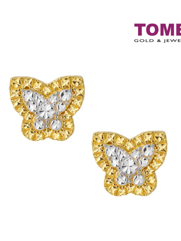 TOMEI Diamond Cut Collection Butterfly Earrings, Yellow Gold 916 (9Q-YG1262E-2C)